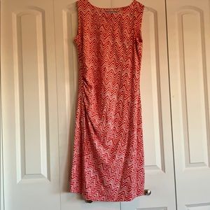 Orange print sleeveless, knee length dress
